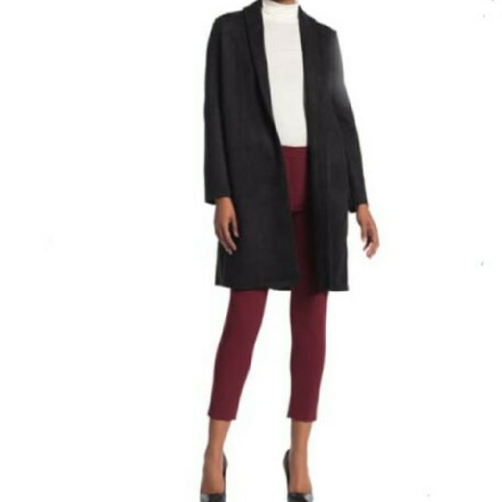 New Tahari Black Wool Blend Open Front Coat